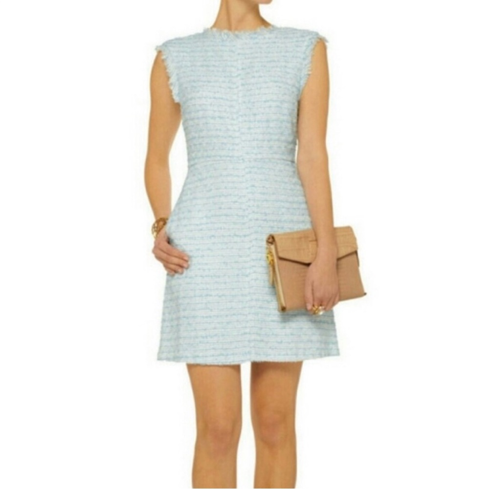 Alice + Olivia Tweed Shift Mini Dress Baby Blue Mesh Back Size 8